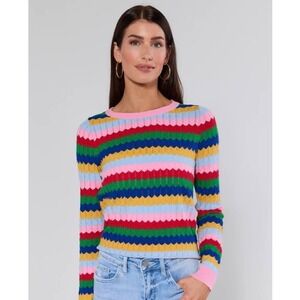 Avara Mandy Multi Striped Knit Sweater Womens L Multicolor Ribbed Trim Y2K New